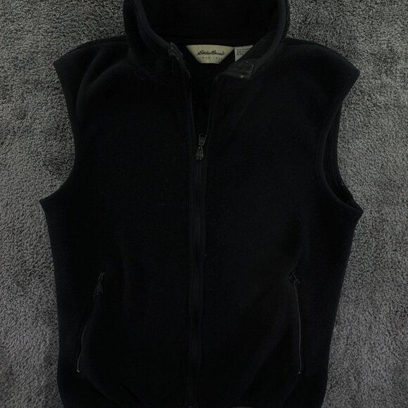 Eddie Bauer Vest Women XS Sleeveless Full Zip Outdoor Black Fleece Casual Pocket - Picture 1 of 11